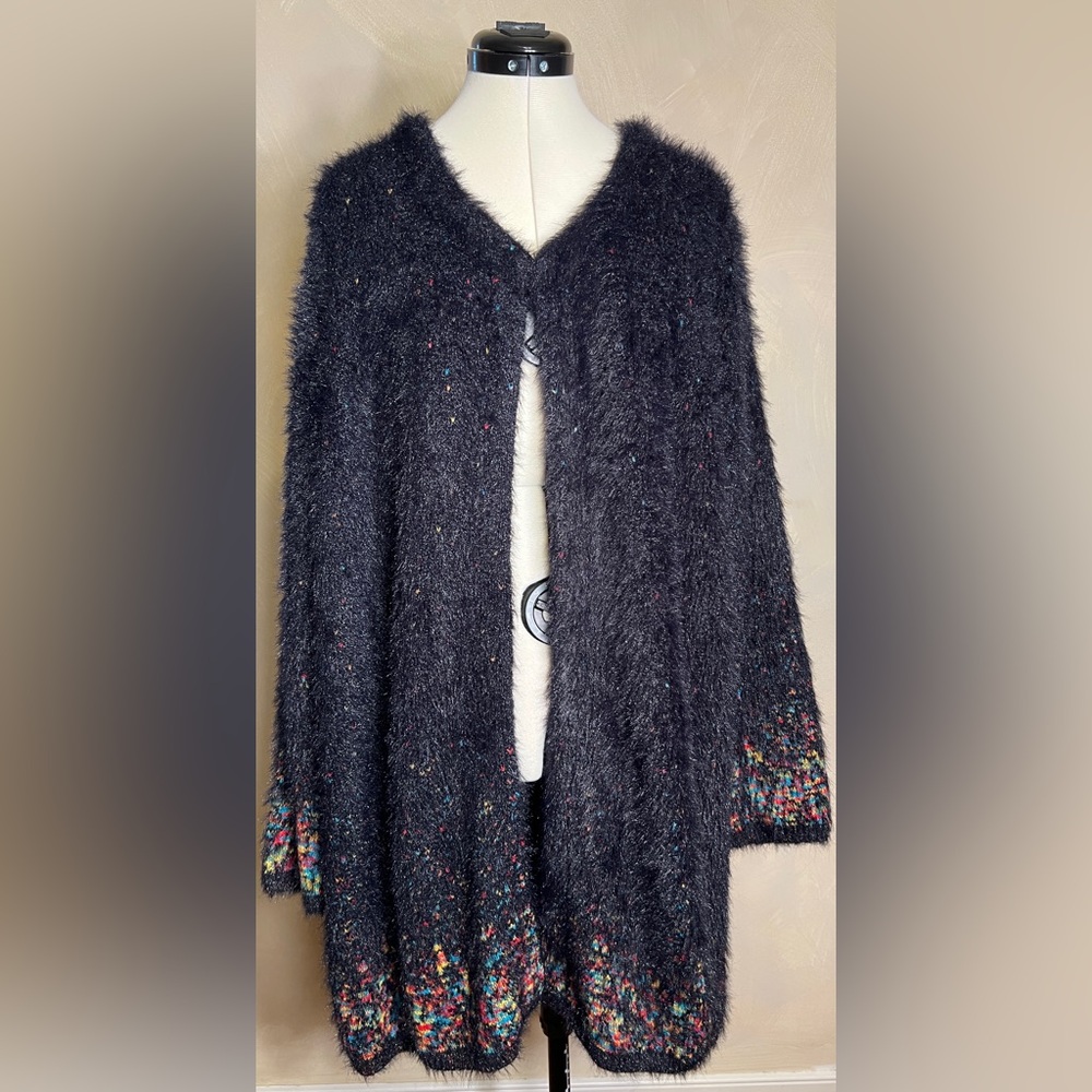 SIONI Studio Women’s Long sleeve Black Multi-color V-Neck Sweater/Cardigan|Sz:1X